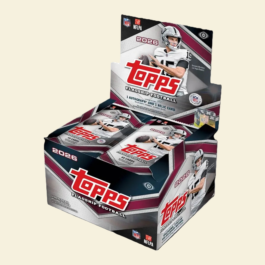 2026 Topps Flagship Football jumbo hobby box — 10 packs of 40, one autograph and one relic